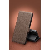 Coque Samsung Galaxy S26 Ultra - Flip Qialino Full grain Wallet cuir véritable mat avec fermeture magnétique - Brun