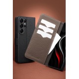 Coque Samsung Galaxy S26 Ultra - Flip Qialino Full grain Wallet cuir véritable mat avec fermeture magnétique - Brun