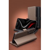 Coque Samsung Galaxy S26 Ultra - Flip Qialino Full grain Wallet cuir véritable mat avec fermeture magnétique - Brun