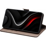 Coque Samsung Galaxy S26 Ultra - Flip Qialino Full grain Wallet cuir véritable mat avec fermeture magnétique - Brun