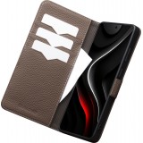 Coque Samsung Galaxy S26 Ultra - Flip Qialino Full grain Wallet cuir véritable mat avec fermeture magnétique - Brun