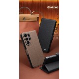 Coque Samsung Galaxy S26 Ultra - Flip Qialino Full grain Wallet cuir véritable mat avec fermeture magnétique - Brun
