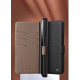 Coque Samsung Galaxy S26 Ultra - Flip Qialino Full grain Wallet cuir véritable mat avec fermeture magnétique - Brun