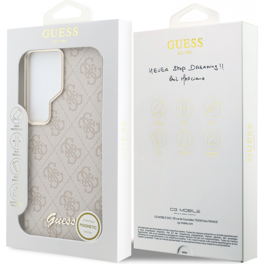 Coque Samsung Galaxy S26 Ultra - Guess 4G Script MagSafe Magnetic protection &eacute;l&eacute;gante - Rose