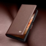Galaxy Z Fold7 Case Hülle - Flip Qialino Full Grain Wallet Echtleder matt mit Magnetverschluss - Dunkelbraun