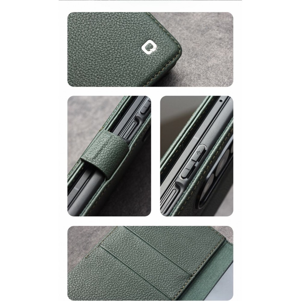 Galaxy Z Fold7 Case Hülle - Flip Qialino Full Grain Wallet Echtleder matt mit Magnetverschluss - Dunkelbraun