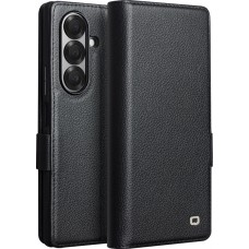 Coque Samsung Galaxy Z Fold7 - Flip Qialino Full grain Wallet cuir véritable mat avec fermeture magnétique - Noir