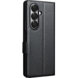 Coque Samsung Galaxy Z Fold7 - Flip Qialino Full grain Wallet cuir véritable mat avec fermeture magnétique - Noir