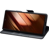 Coque Samsung Galaxy Z Fold7 - Flip Qialino Full grain Wallet cuir véritable mat avec fermeture magnétique - Noir
