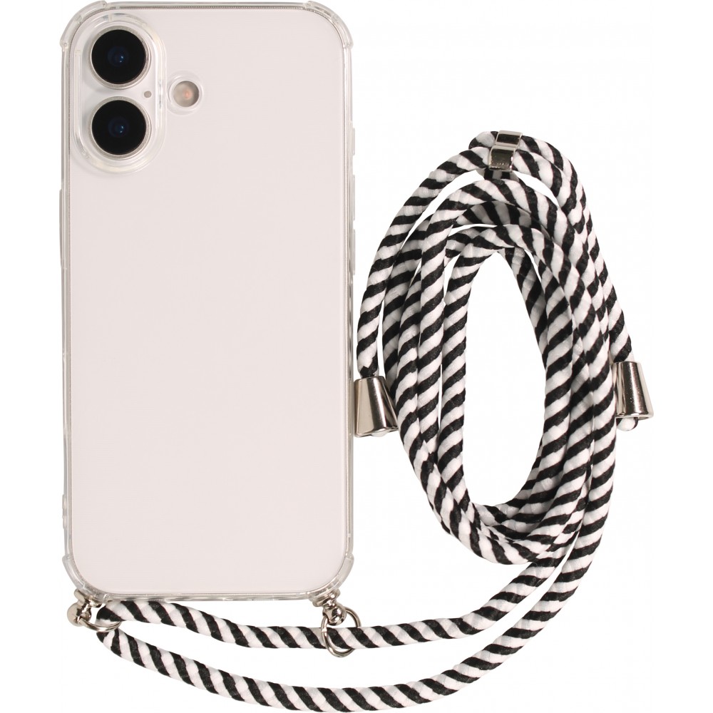 Coque iPhone 17 - Gel transparent avec lacet - Blanc / noir