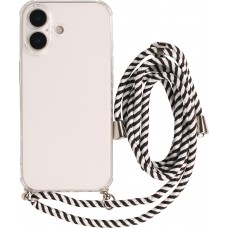 Coque iPhone 17 - Gel transparent avec lacet - Blanc / noir