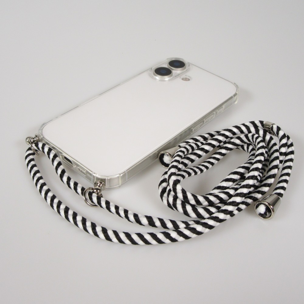 Coque iPhone 17 - Gel transparent avec lacet - Blanc / noir