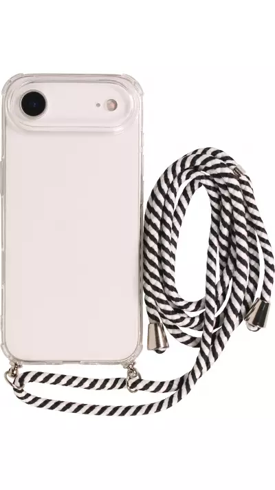 Hülle iPhone Air - Gummi transparent mit Seil - Weiss / Schwarz