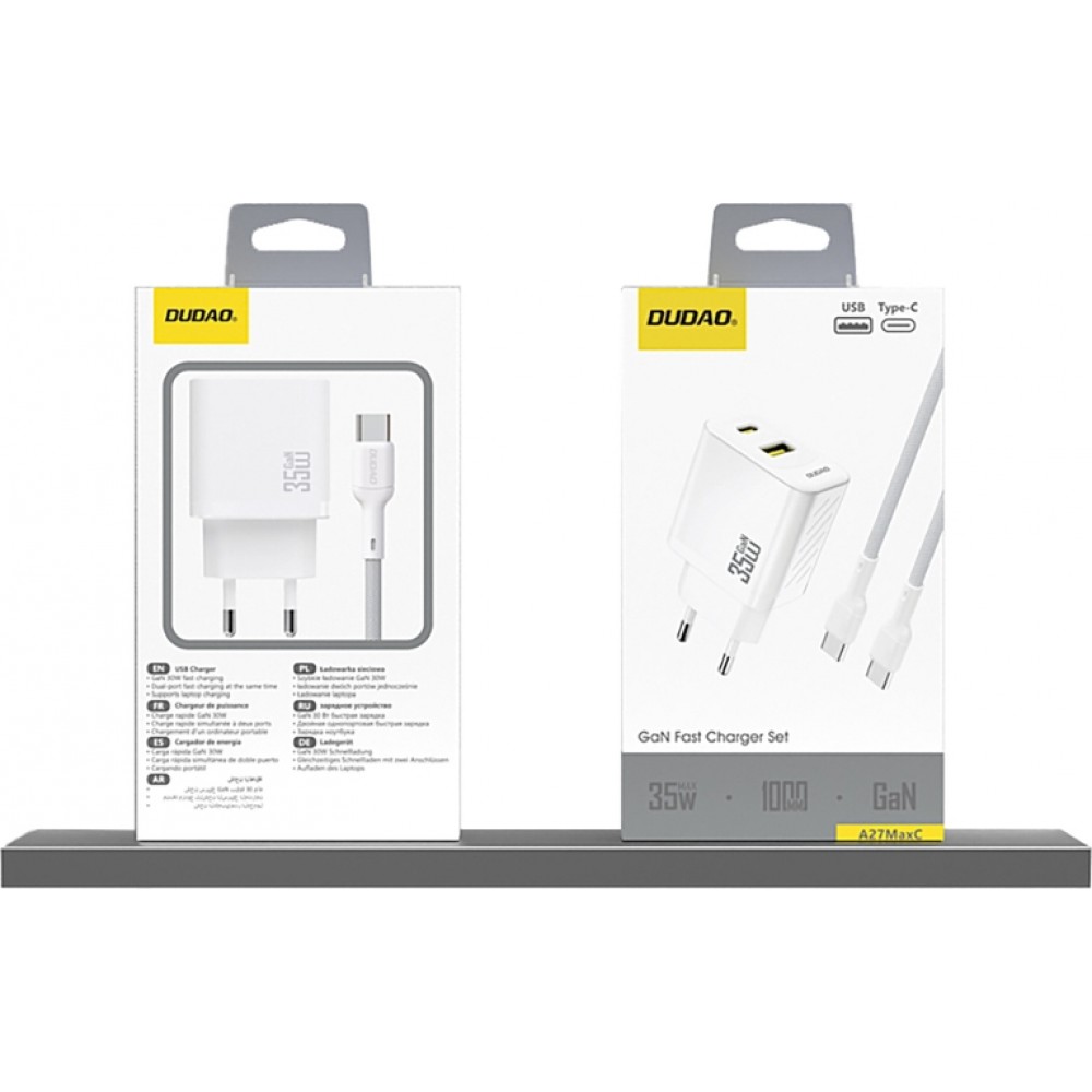 Dudao A27 Max 35W GaN chargeur mural ultra rapide PD+QC - Blanc