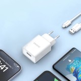 Dudao A4EUL chargeur mural USB-A 2.1A avec c&acirc;ble Lightning pour iPhone et appareils compatibles - Blanc