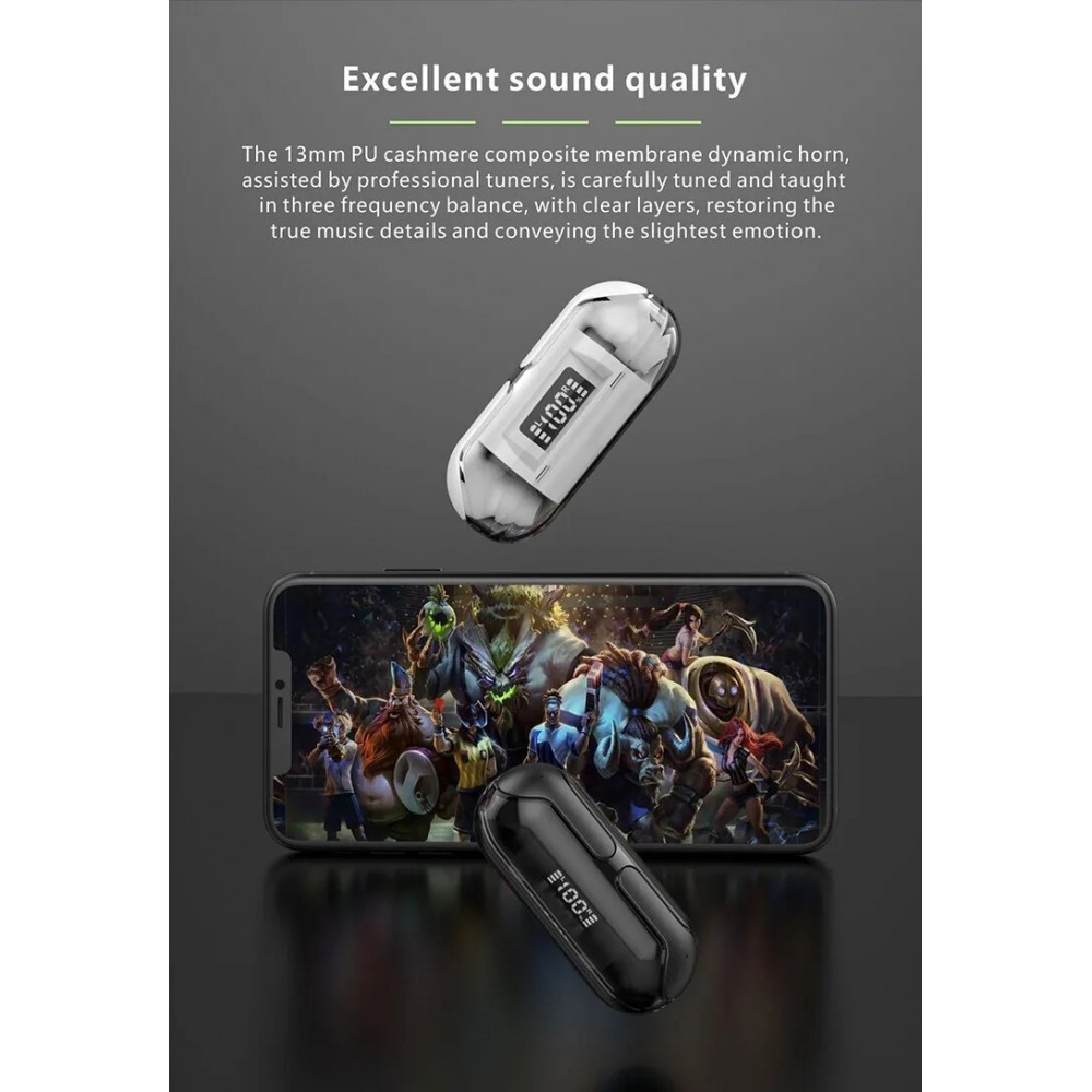 &Eacute;couteurs Bluetooth F80 Q26 Pro TWS avec &eacute;cran LED autonomie longue pour sport et jeu - Vert
