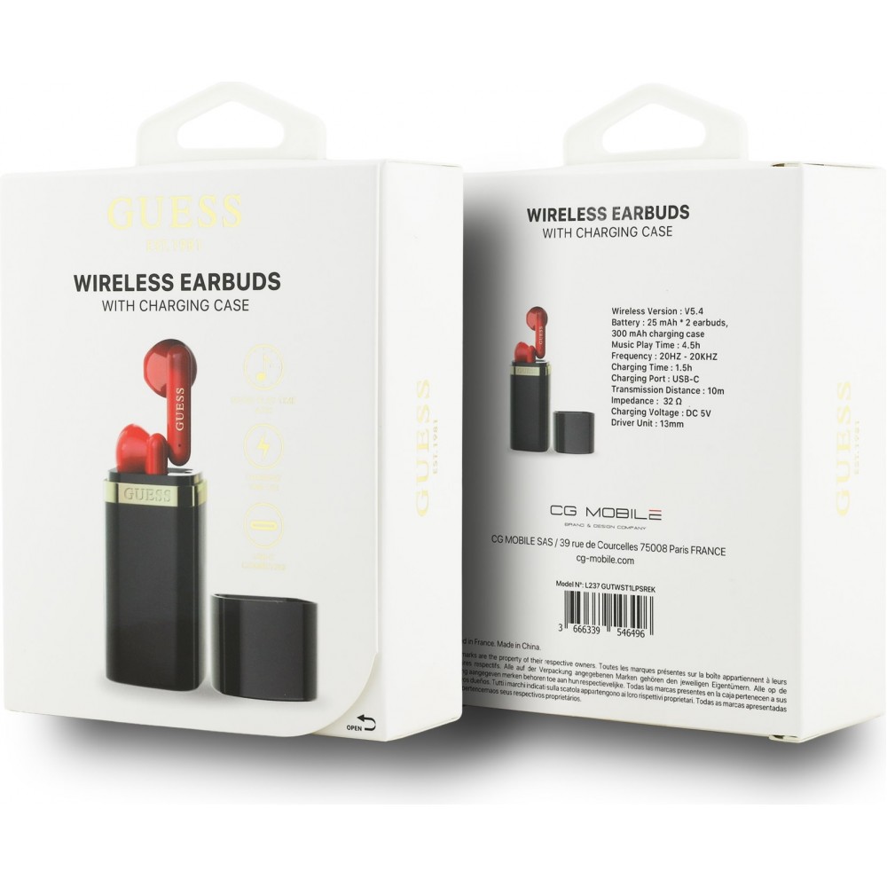 &Eacute;couteurs Bluetooth Guess Lipstick Shape design &eacute;l&eacute;gant 4.5 h d'autonomie - Noir