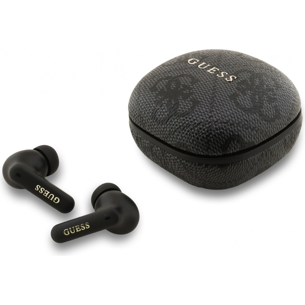 &Eacute;couteurs Bluetooth Guess PU 4G Script Logo ENC TWS assistant vocal et autonomie 16h - Noir
