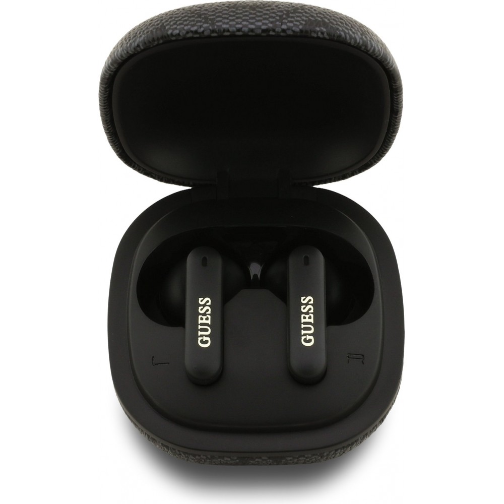 &Eacute;couteurs Bluetooth Guess PU 4G Script Logo ENC TWS assistant vocal et autonomie 16h - Noir