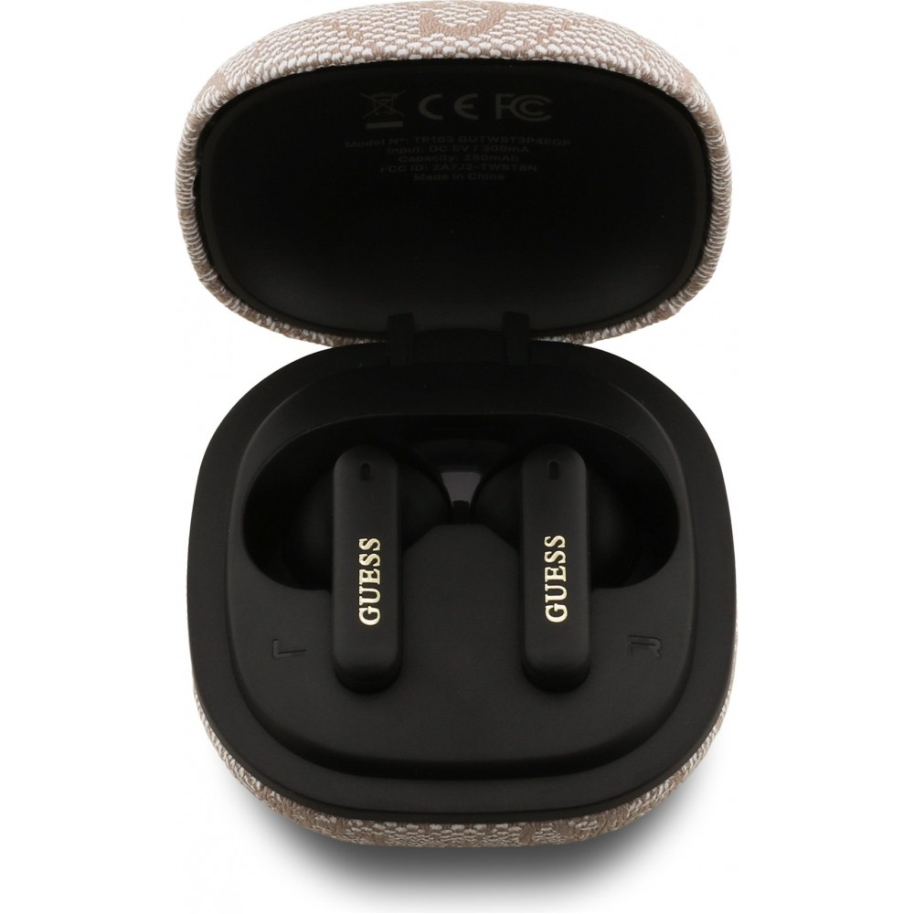 &Eacute;couteurs Bluetooth Guess PU 4G Script Logo ENC TWS assistant vocal et autonomie 16h - Rose
