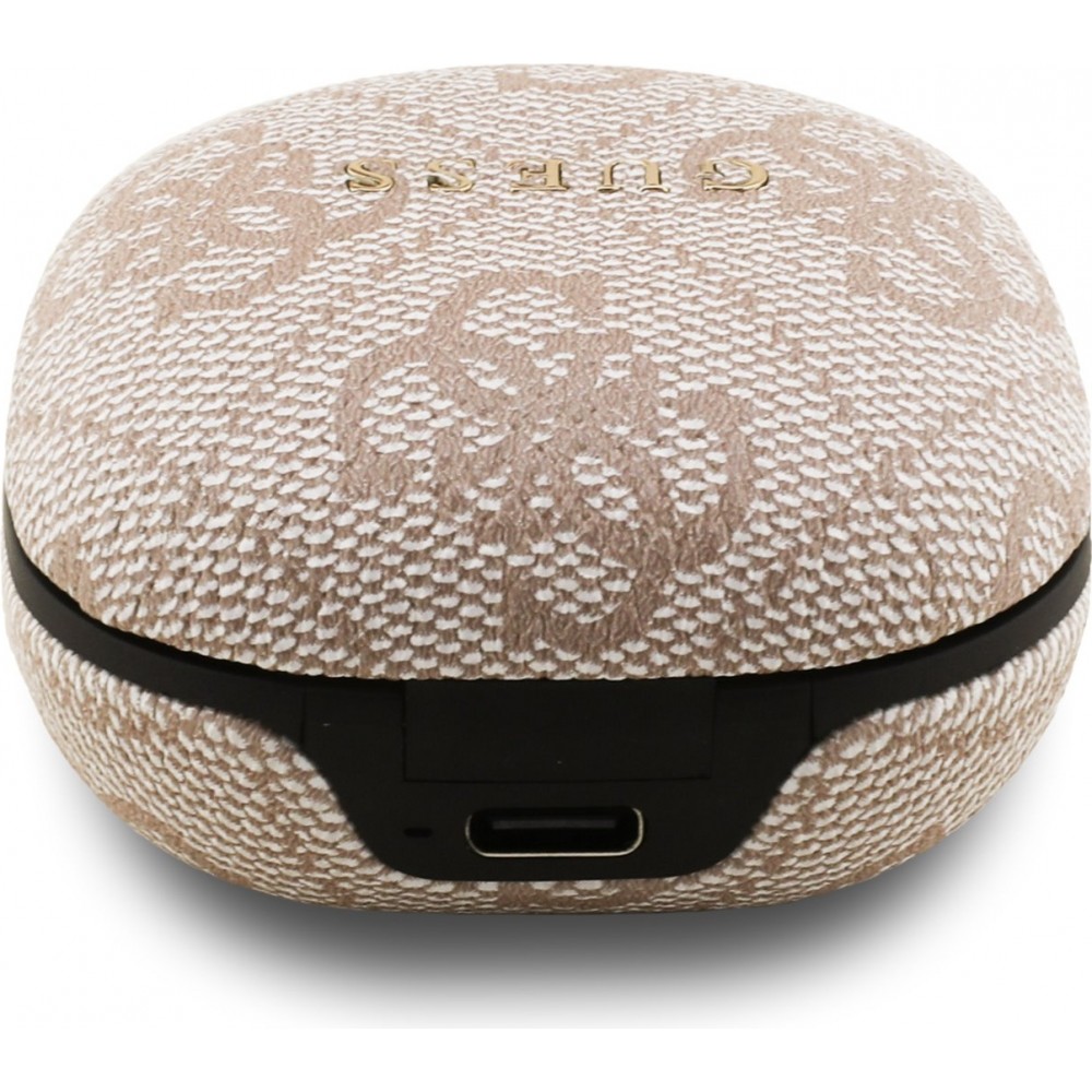 &Eacute;couteurs Bluetooth Guess PU 4G Script Logo ENC TWS assistant vocal et autonomie 16h - Rose