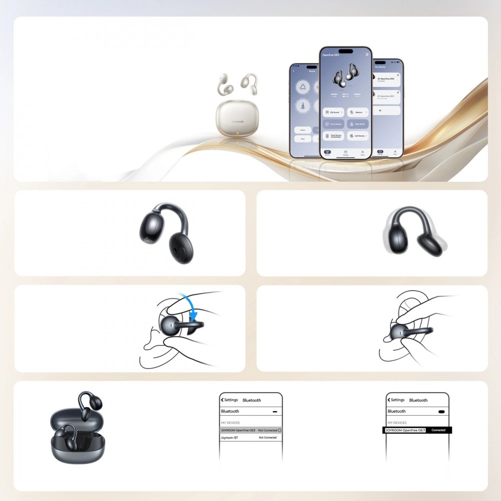 Bluetooth Kopfhörer JOYROOM JR-OE3 Open-Ear True BT 5.4 mit intelligentem Steuerung - Silber