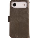 Etui cuir iPhone Air - Flip Wallet en cuir véritable avec stripe design et compartiment à cartes - Gris