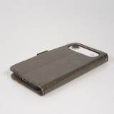 Etui cuir iPhone Air - Flip Wallet en cuir véritable avec stripe design et compartiment à cartes - Gris