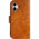 Etui cuir iPhone 17 - Flip Wallet en cuir véritable avec stripe design et compartiment à cartes - Brun clair