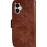Etui cuir iPhone 17 - Flip Wallet en cuir véritable avec stripe design et compartiment à cartes - Brun foncé