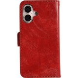 Etui cuir iPhone 17 - Flip Wallet en cuir véritable avec stripe design et compartiment à cartes - Rouge