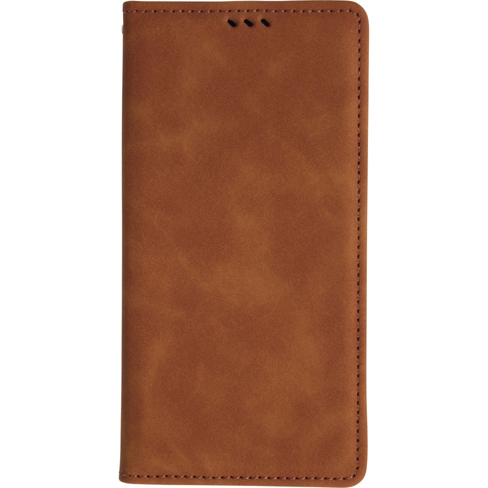 Etui cuir iPhone 17 - Flip Wallet vintage avec fermeture aimantée et compartiment cartes - Brun