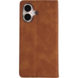 Etui cuir iPhone 17 - Flip Wallet vintage avec fermeture aimantée et compartiment cartes - Brun