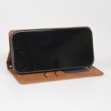 Etui cuir iPhone 17 - Flip Wallet vintage avec fermeture aimantée et compartiment cartes - Brun