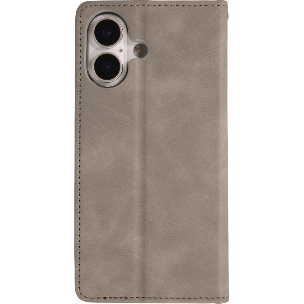 Etui cuir iPhone 17 - Flip Wallet vintage avec fermeture aimantée et compartiment cartes - Gris
