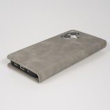 Etui cuir iPhone 17 - Flip Wallet vintage avec fermeture aimantée et compartiment cartes - Gris