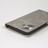 Etui cuir iPhone 17 - Flip Wallet vintage avec fermeture aimantée et compartiment cartes - Gris