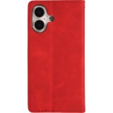 Etui cuir iPhone 17 - Flip Wallet vintage avec fermeture aimantée et compartiment cartes - Rouge