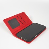 Etui cuir iPhone 17 - Flip Wallet vintage avec fermeture aimantée et compartiment cartes - Rouge