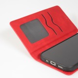 Etui cuir iPhone 17 - Flip Wallet vintage avec fermeture aimantée et compartiment cartes - Rouge