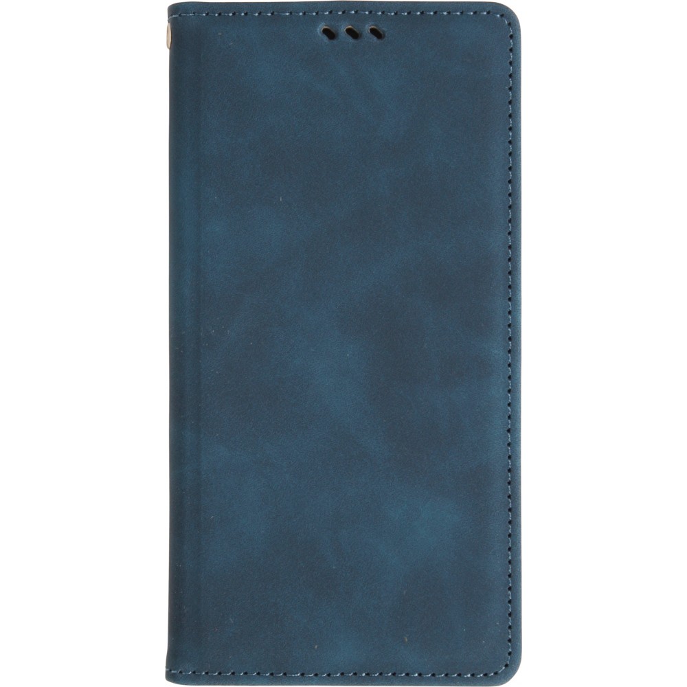 Etui cuir iPhone 17 Pro - Flip Wallet vintage avec fermeture aimantée et compartiment cartes - Bleu