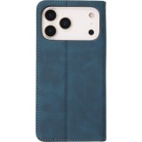 Etui cuir iPhone 17 Pro - Flip Wallet vintage avec fermeture aimantée et compartiment cartes - Bleu