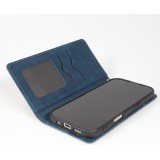 Etui cuir iPhone 17 Pro - Flip Wallet vintage avec fermeture aimantée et compartiment cartes - Bleu