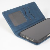 Etui cuir iPhone 17 Pro - Flip Wallet vintage avec fermeture aimantée et compartiment cartes - Bleu