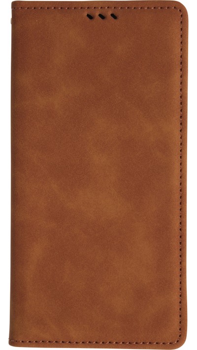 Etui cuir iPhone 17 Pro - Flip Wallet vintage avec fermeture aimantée et compartiment cartes - Brun