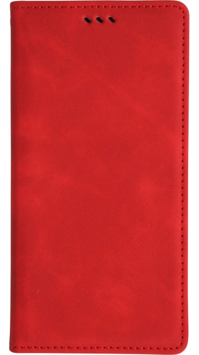 Etui cuir iPhone 17 Pro - Flip Wallet vintage avec fermeture aimantée et compartiment cartes - Rouge
