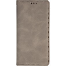 Etui cuir iPhone 17 Pro Max - Flip Wallet vintage avec fermeture aimantée et compartiment cartes - Gris