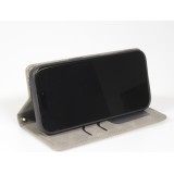 Etui cuir iPhone 17 Pro Max - Flip Wallet vintage avec fermeture aimantée et compartiment cartes - Gris