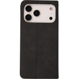 Etui cuir iPhone 17 Pro Max - Flip Wallet vintage avec fermeture aimantée et compartiment cartes - Noir