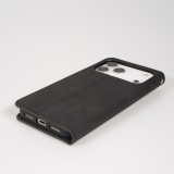 Etui cuir iPhone 17 Pro Max - Flip Wallet vintage avec fermeture aimantée et compartiment cartes - Noir